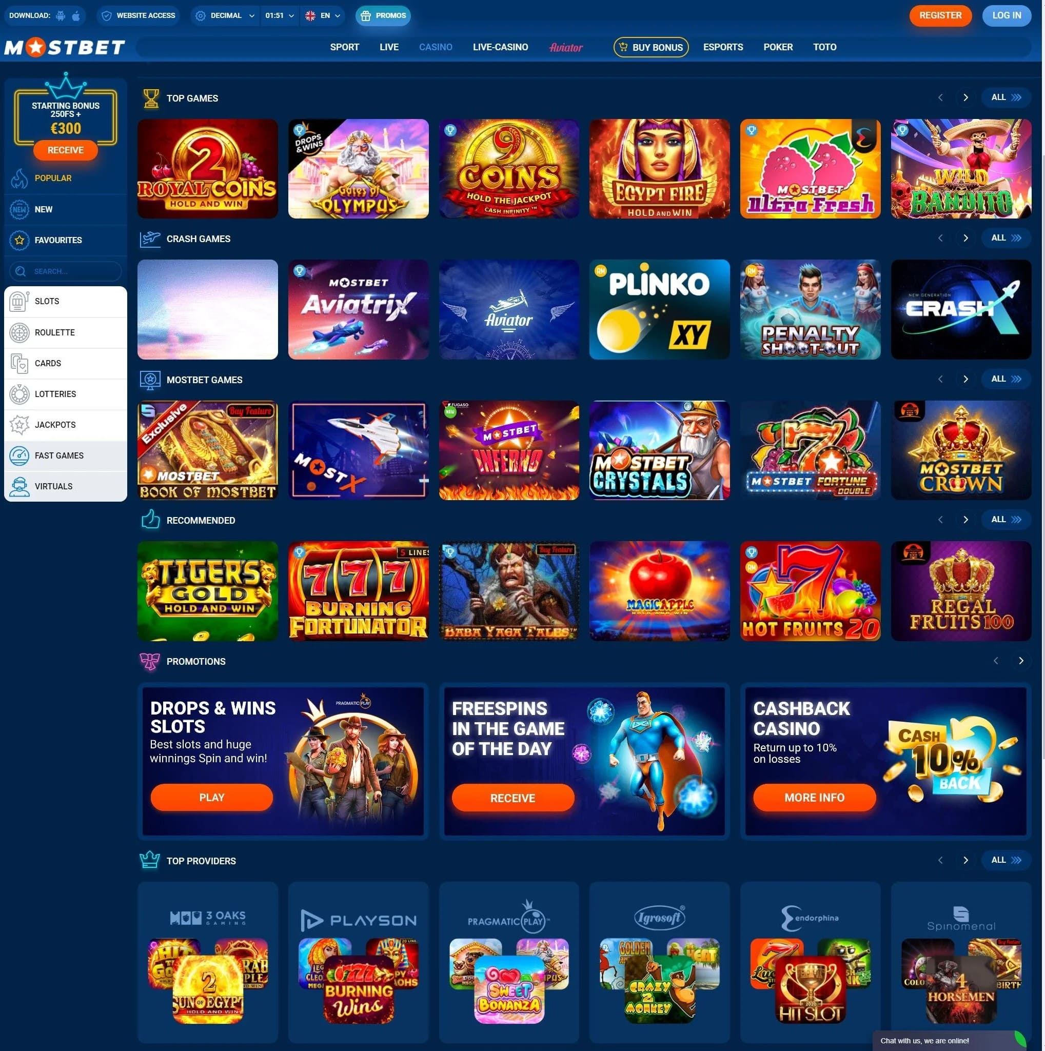 What are the most popular games at Mostbet casino?